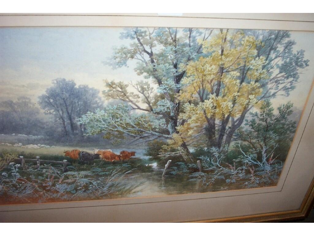 Appraisal: A th century watercolour of cattle grazing beside a stream