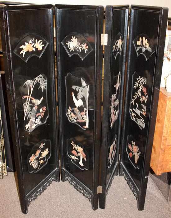 Appraisal: Japanese four-panel inlaid hardstone room screen Estimate - No condition