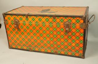 Appraisal: Vintage Tartan Metal Trunk Chest Toy Box Scotty Dog Red