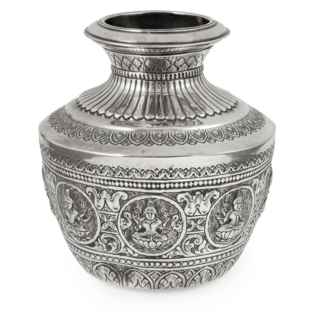 Appraisal: INDIAN WHITE METAL WATER VESSEL GANGA-JUMNA LOTA with an everted