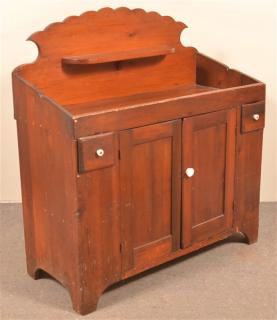 Appraisal: Pennsylvania th Century Softwood Drysink Scalloped splash-back open well flanked