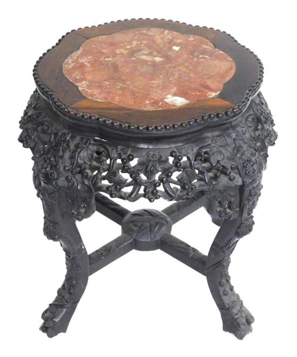 Appraisal: ASIAN Chinese marble top stand th C rosewood shaped top