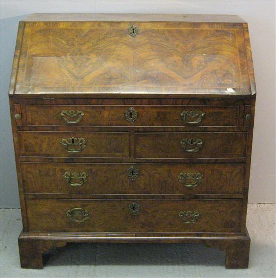 Appraisal: George I burr walnut and herringbone crossbanded bureau the interior