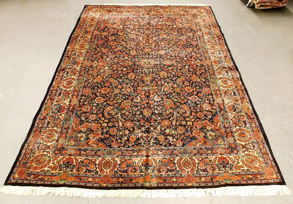 Appraisal: LG Antique Persian Floral Field Carpet Rug Middle East Circa