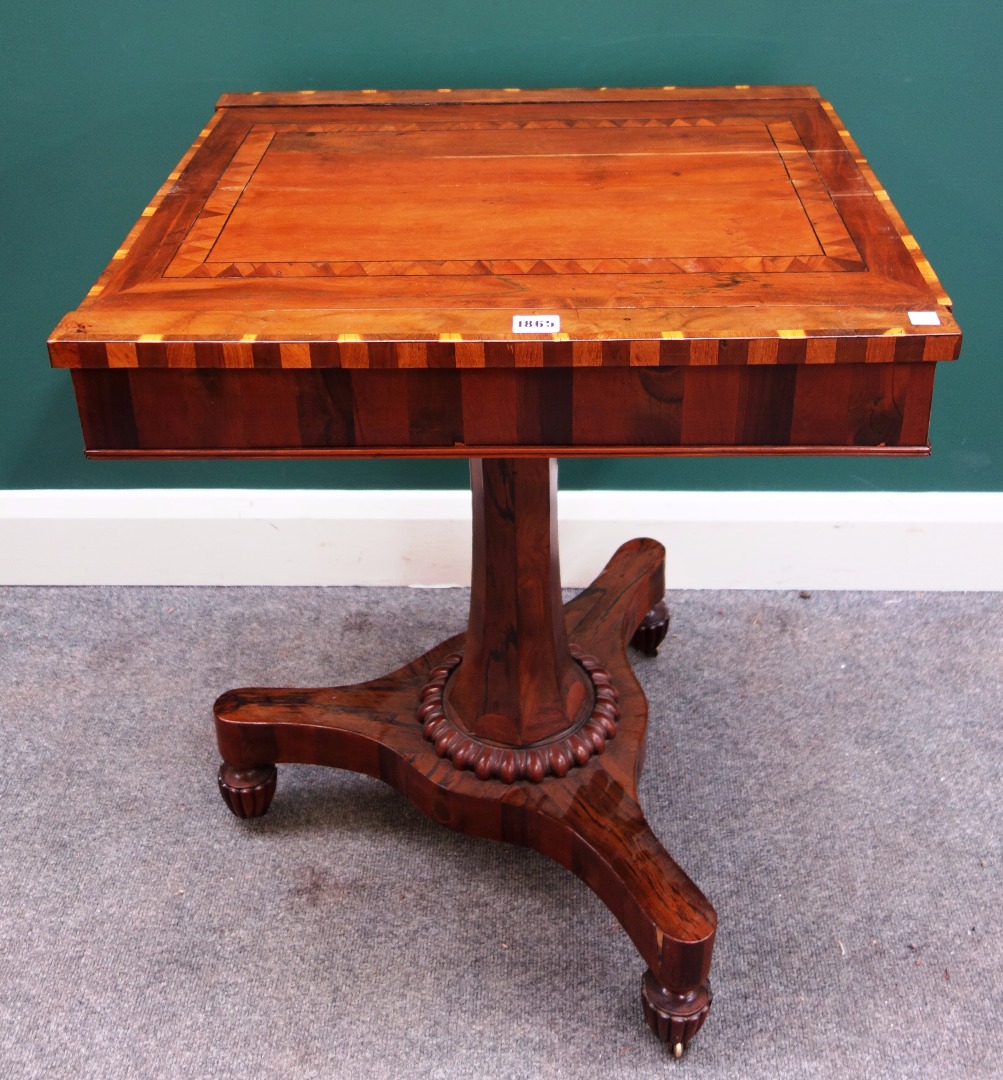 Appraisal: A Regency inlaid yew games table possibly Killarney with reversible