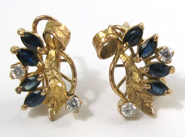 Appraisal: PAIR OF SAPPHIRE AND YELLOW GOLD EARRINGS each k gold