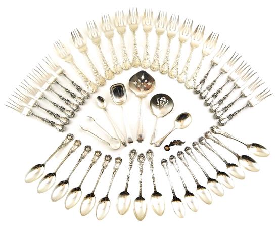 Appraisal: STERLING Forty-eight sterling silver utensils twelve Gorham forks Marie Antoinette