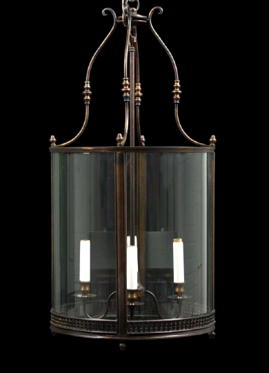 Appraisal: Monumental Pair of French Bronze-Patinated Brass and Convex Glass Foyer