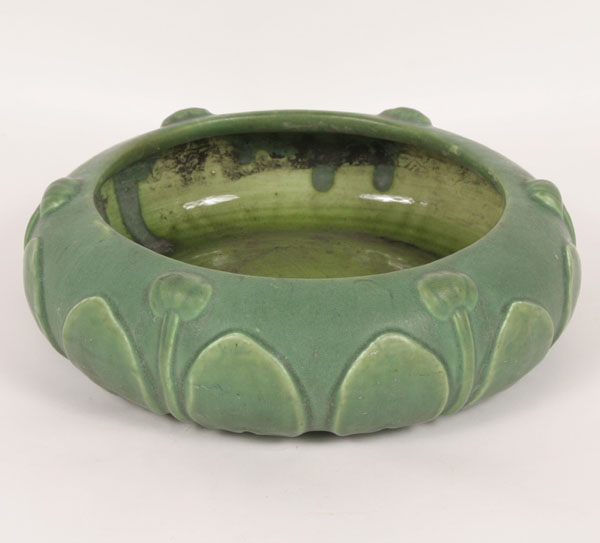 Appraisal: Hampshire Pottery low bowl floral tulip relief pattern matte green