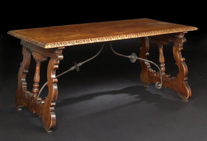 Appraisal: Good Spanish Provincial Walnut Guard Room Table second quarter th