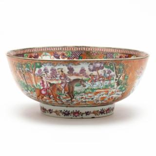 Appraisal: Chinese Export Mandarin Rose Punch Bowl with Hunting Scene th