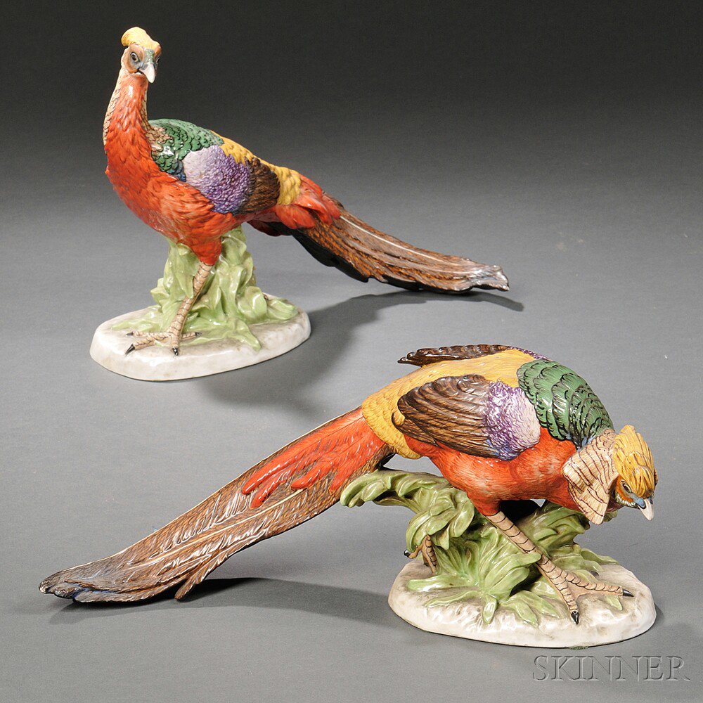 Appraisal: Pair of Dresden Porcelain Pheasants th century each with polychrome