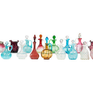 Appraisal: Seventeen Colored and Opal Glass Cruets Pitchers Toothpick Holders and