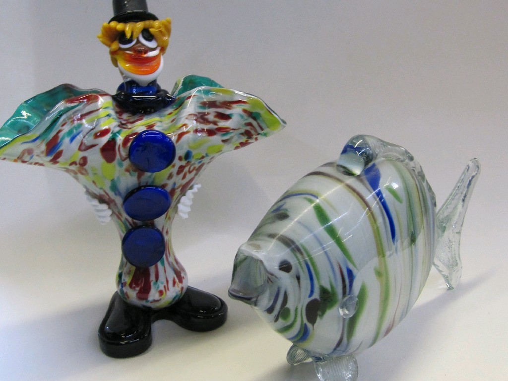 Appraisal: Murano glass clown vase and an art glass fish