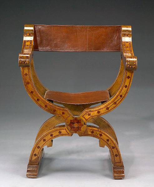 Appraisal: An Italian Renaissance style inlaid walnut armchair third quarter th