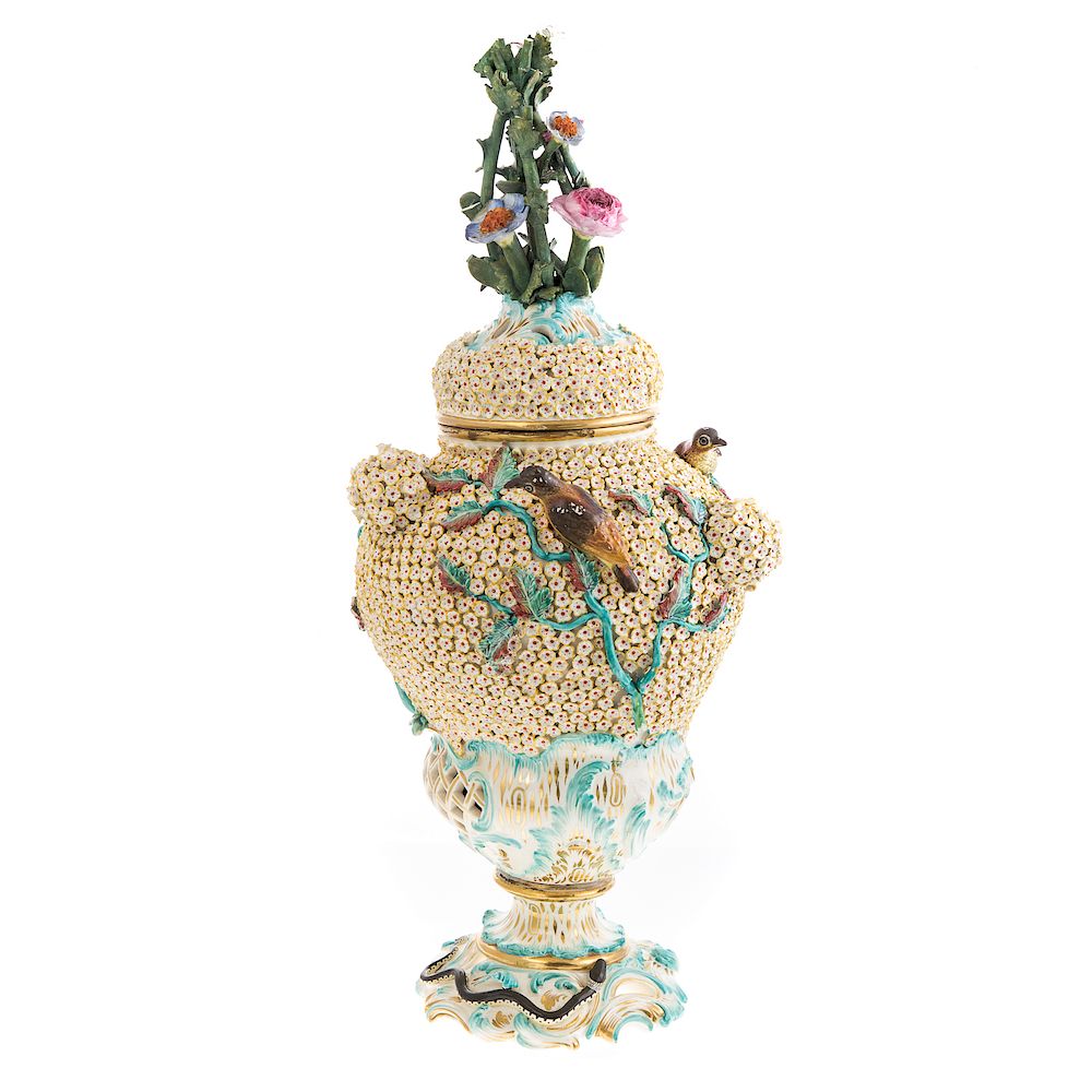 Appraisal: Meissen Style Porcelain Snowball Potpourri Vase late th-early th century