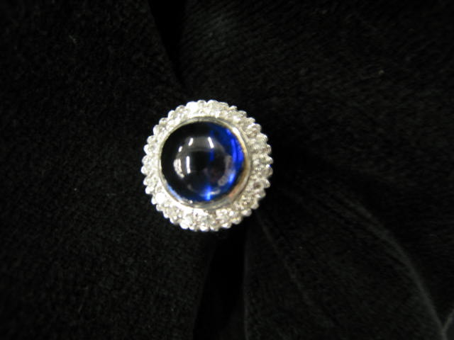 Appraisal: Sapphire Diamond Ring carat cabachon rich blue gem surrounded by