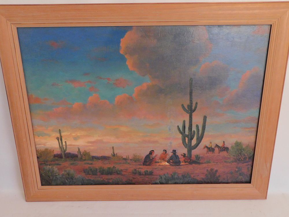 Appraisal: P YARDLEY PAINTING - ARIZONA CAMP Vintage oil painting of