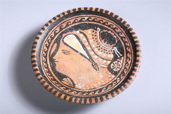 Appraisal: APULIAN RED FIGURE PLATE WITH PROFILE FEMALE HEAD Circa th