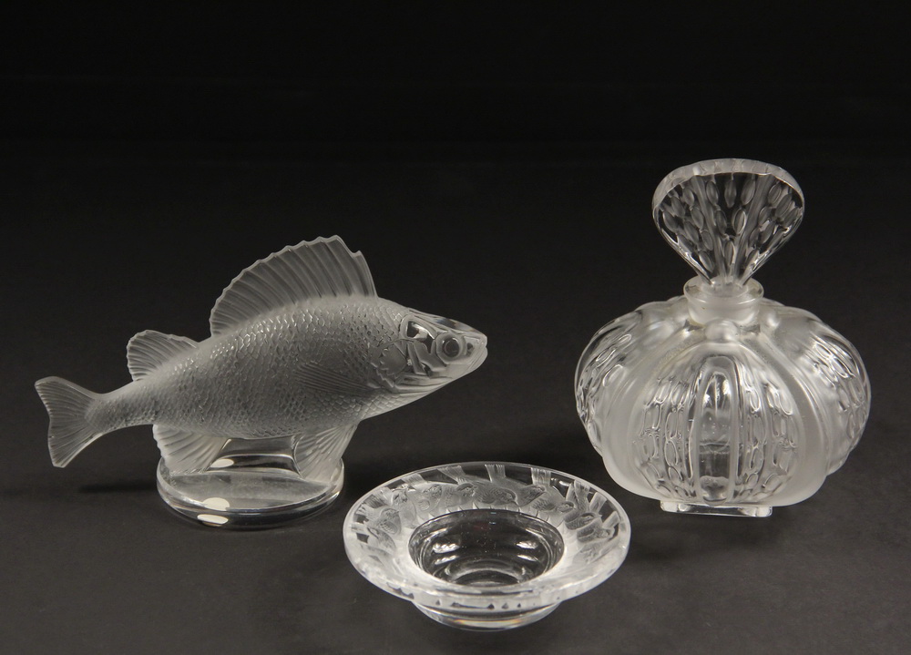 Appraisal: PCS LALIQUE ART GLASS - Including Melon Form Perfume Bottle