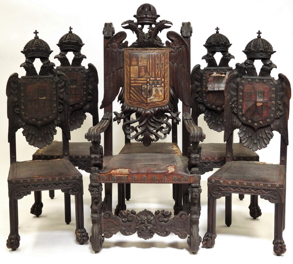 Appraisal: PC AUSTRO HUNGARIAN VICTORIAN CREST CHAIRS Hungary th CenturySet of