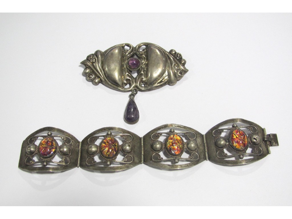 Appraisal: Art Nouveau style Mexican silver stone set bracelet and a