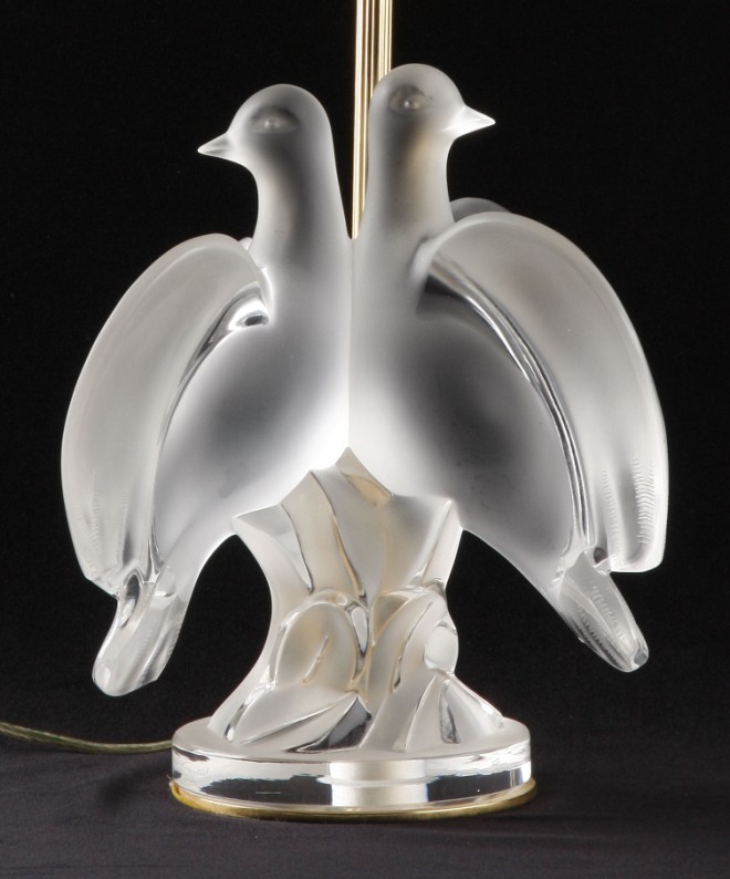 Appraisal: Lalique crystal double dove sculpture t signed Lalique France has