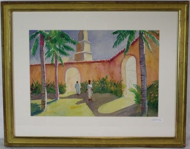 Appraisal: JOHN LAVALLE - MA NY FRAMEDWATERCOLOR DEPICTS A COURTYARD SCENE