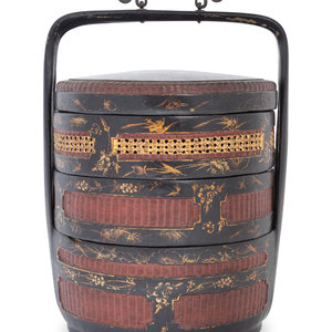 Appraisal: A Chinese Lacquered and Partial Gilt Two Tiered Basket Late