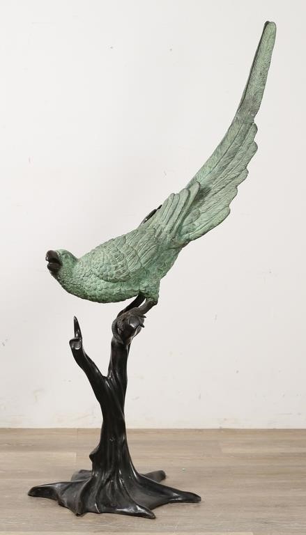 Appraisal: LARGE PATINATED BRONZE PARROT ON STANDPatinated bronze parrot on stand