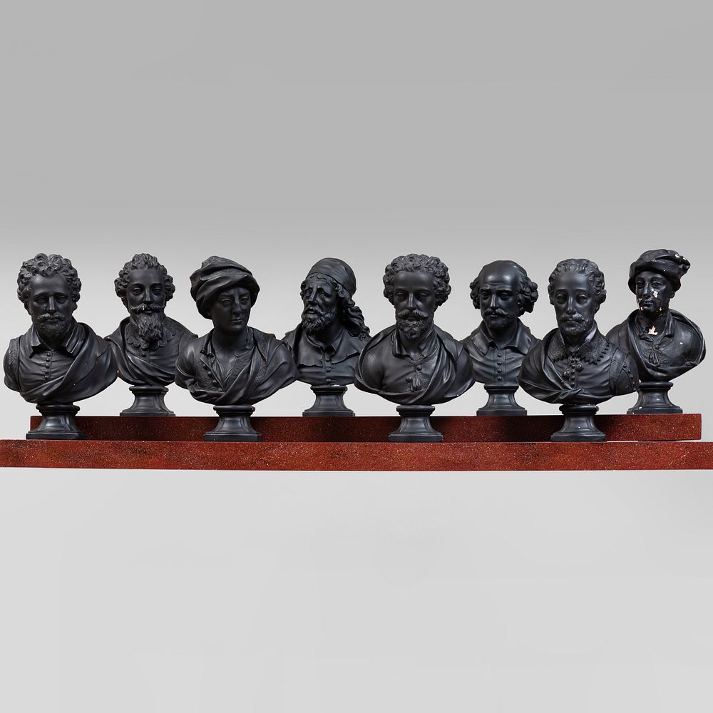 Appraisal: Group of Eight Ebonized Plaster Busts of Learned Gentlemen The