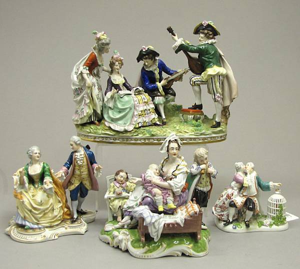 Appraisal: Four German porcelain figural groups first half th century Each