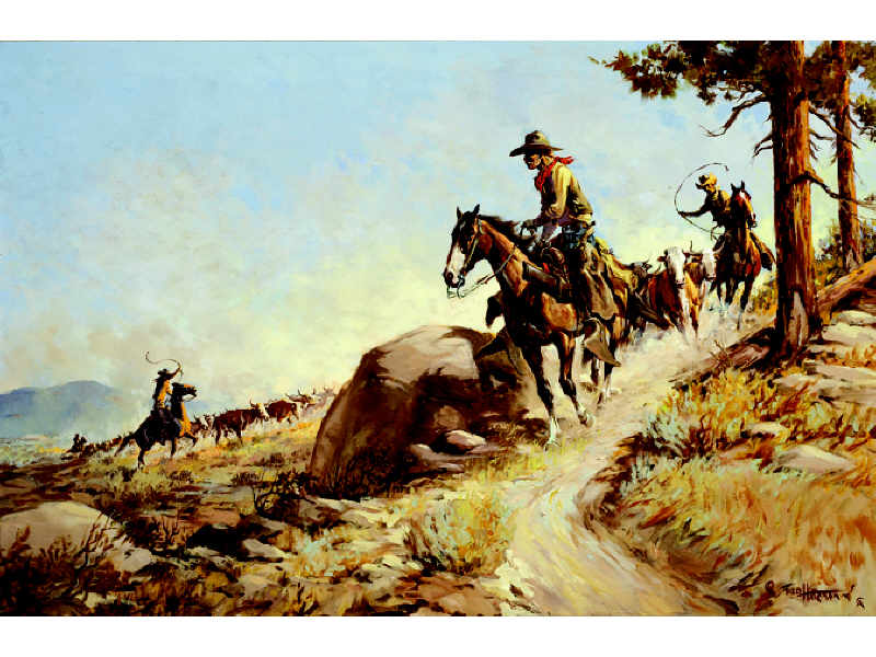 Appraisal: FRED HARMAN AMERICAN - Steering the cattle oil on canvas