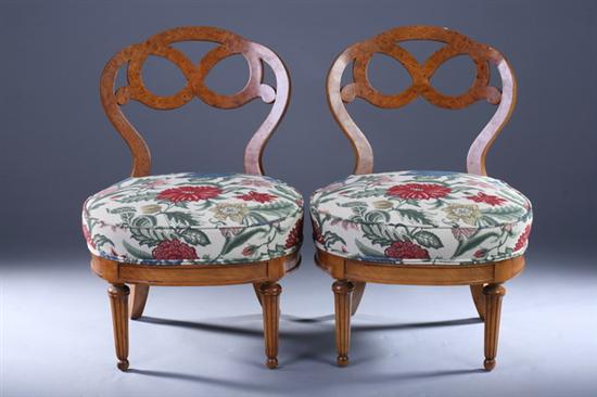 Appraisal: PAIR CHARLES X STYLE WALNUT SLIPPER CHAIRS th Century With