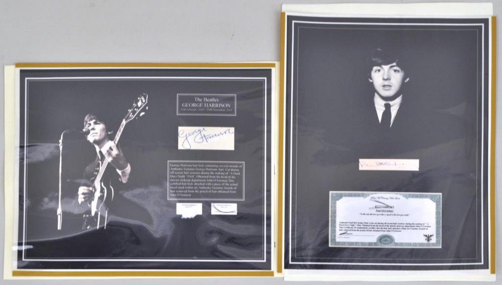 Appraisal: Beatles Memorabilia P McCartney G Harrison mounted photo with autograph