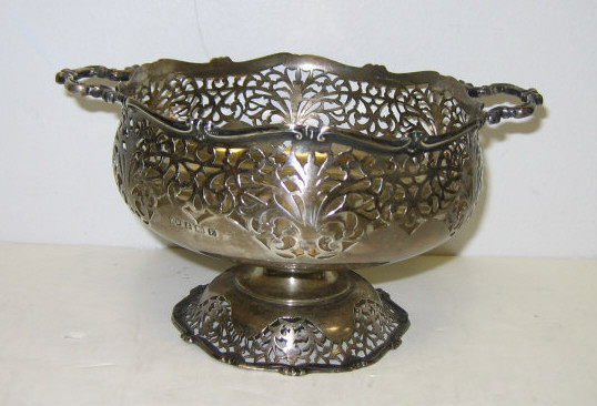 Appraisal: H MATTHEWS BIRMINGHAM STERLING SILVER COMPOTE Two-handled pierced bowl raised