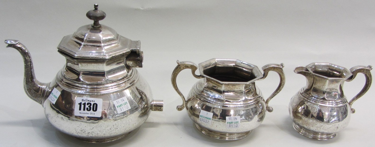 Appraisal: A silver matched three piece tea set each piece of