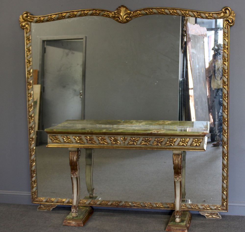 Appraisal: Art Deco Console And Mirror with Alabaster Tops From an