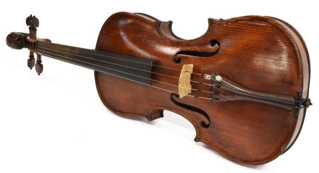 Appraisal: Vintage German full size violin having lions-head carved peghead with