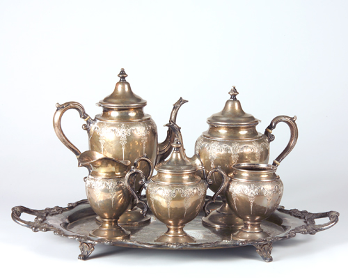 Appraisal: Sterling silver coffee and tea service five pieces with repousse