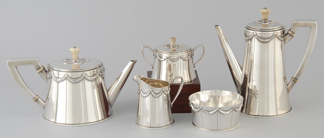 Appraisal: TIFFANY FIVE-PIECE STERLING SILVER TEA SET In tapered cylindrical form