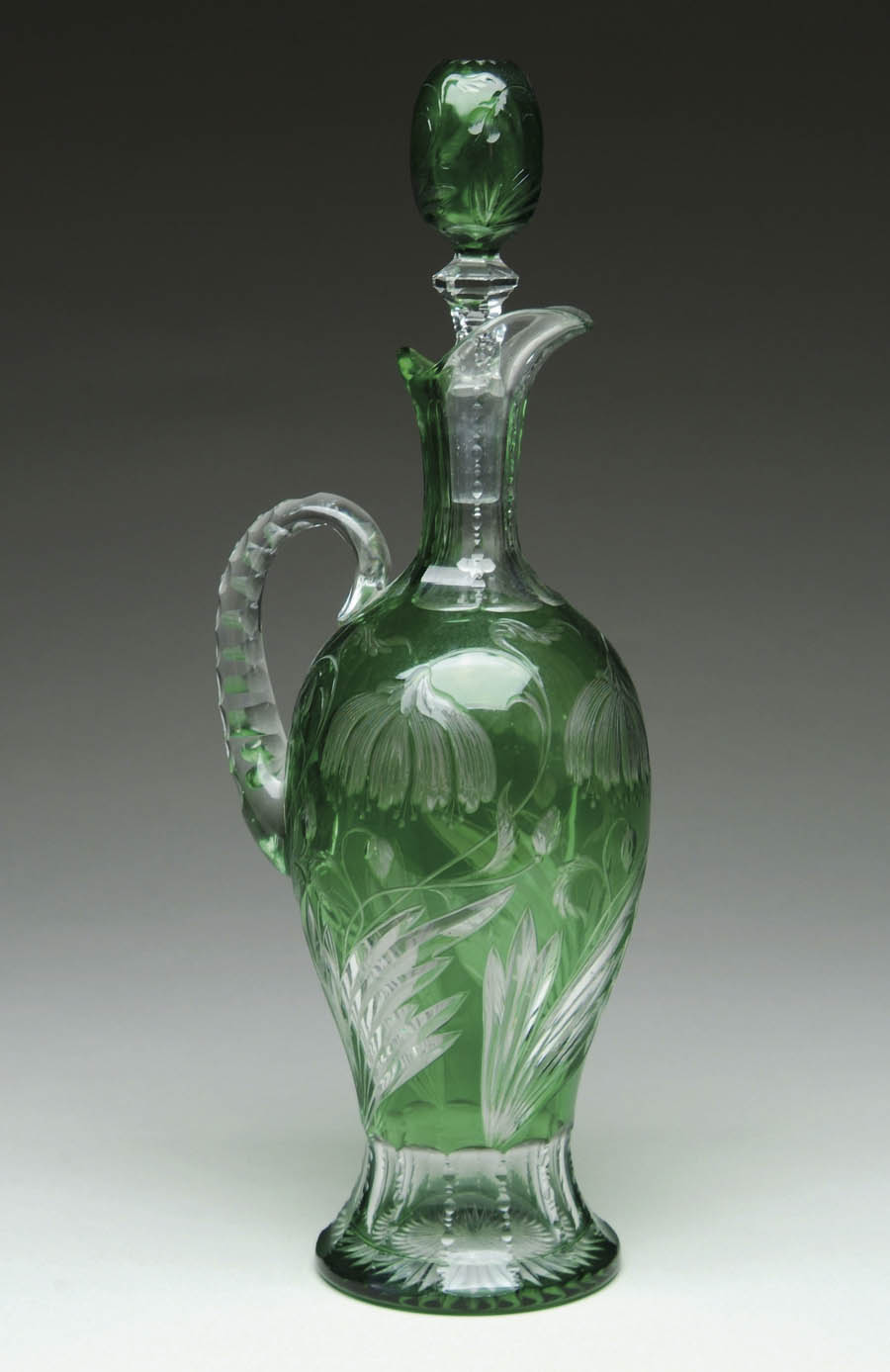 Appraisal: GREEN OVERLAY DECANTER Green cut to clear decanter with a