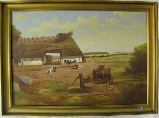 Appraisal: V BIRKHOLM OIL ON CANVAS Denmark born Barnyard landscape with