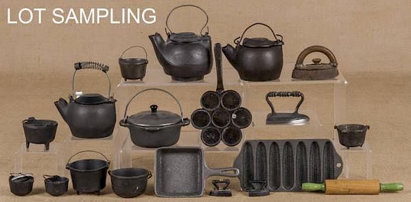 Appraisal: Large group of miniature cast iron cookware toge Large group