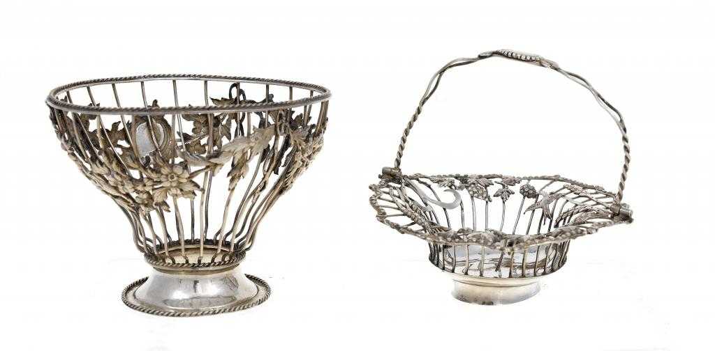 Appraisal: TWO GEORGE III WIREWORK BASKETS one with swing handle and