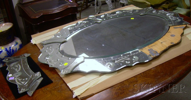 Appraisal: Venetian Etched Glass Mirror wd in