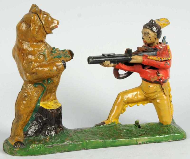 Appraisal: Cast Iron Indian Shooting Bear Mechanical Bank Manufactured by J