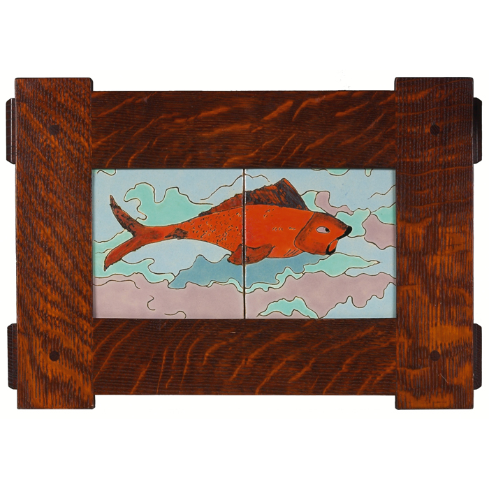 Appraisal: Art Pottery tiles two tile frieze goldfish held in an