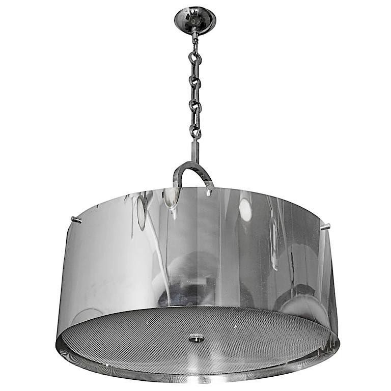 Appraisal: Luminaire Polished Nickel Drum Chandelier Luminaire nickel plated drum shaped