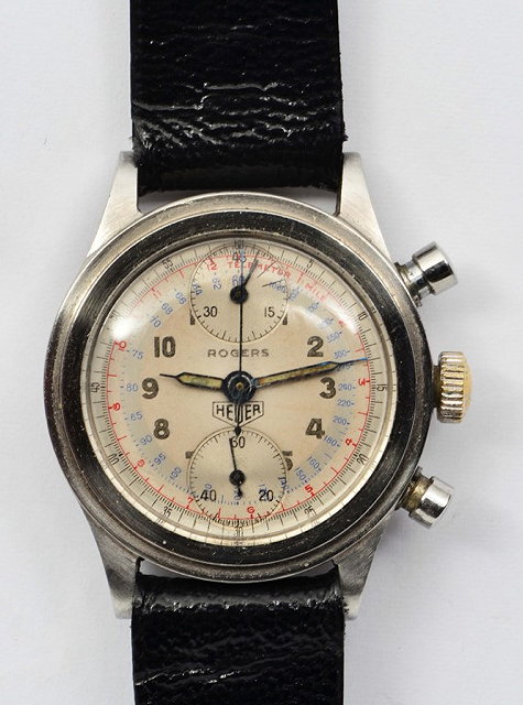 Appraisal: A HEWER STEEL CASED CHRONOGRAPH WRIST WATCH the silvered dial